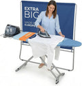 Table à Repasser XXL Grande Pliable Solide Planche Repasser pour Centrale Vapeur - 130x47cm Surface – bleu/gris