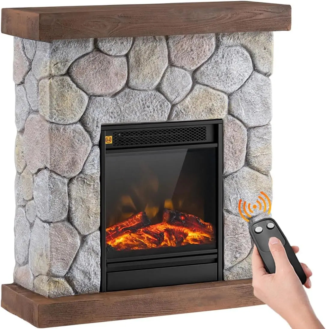 BAKAJI Cheminée murale électrique avec cadre aspect pierre - 2000 W - Silencieuse - Design moderne – gris