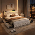 LIVLUX Lit 140x190 avec Sommier LED et USB – 140 x 190 cm, beige
