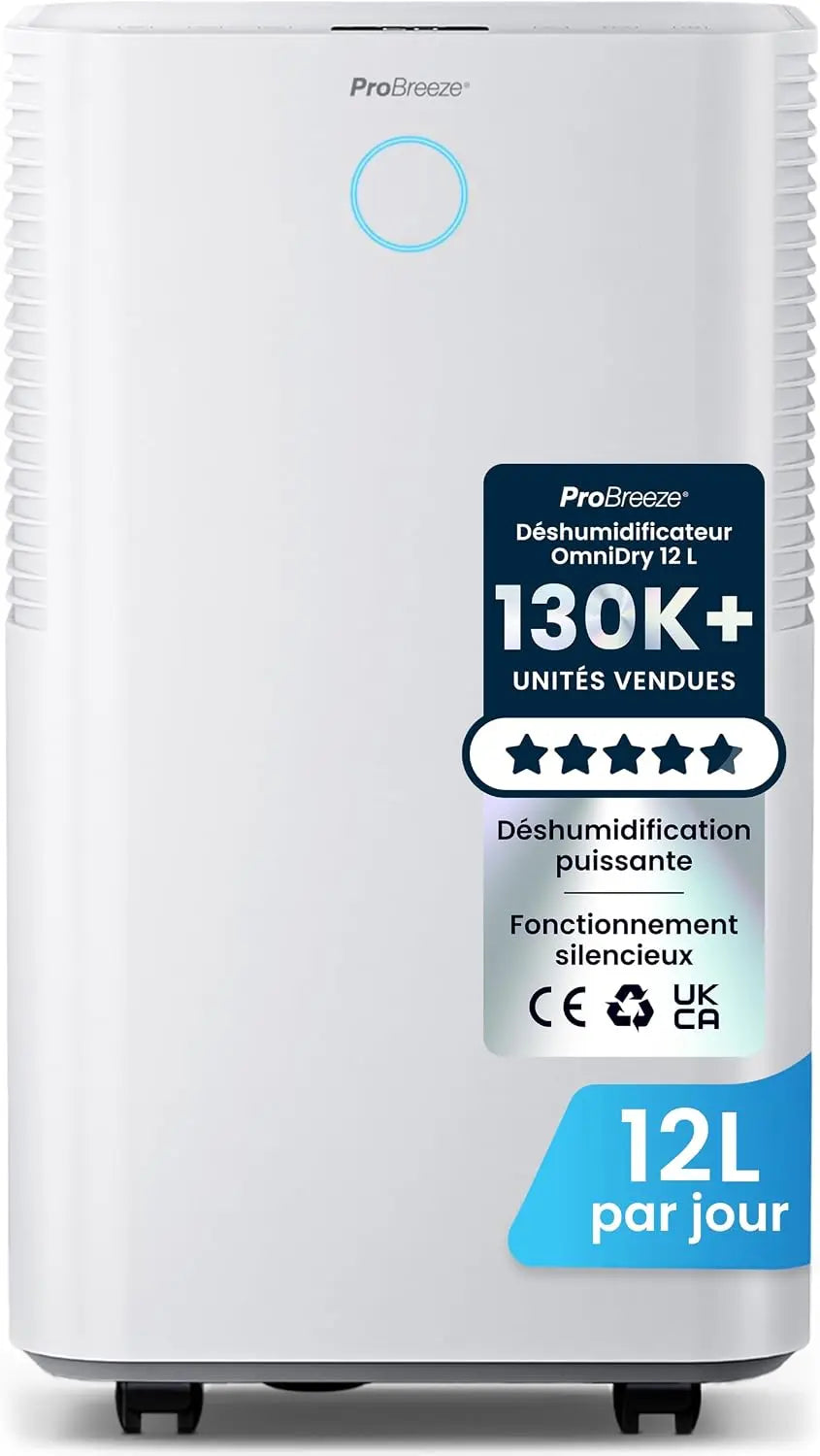 Pro Breeze Déshumidificateur Compresseur 12 L/jour avec capteur d'humidité automatique – gris/bleu