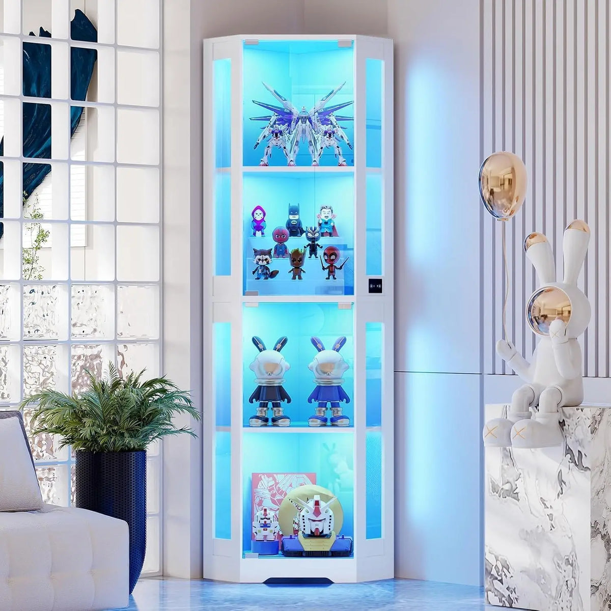 BROTTAR 65' Vitrine en Verre avec Éclairage LED – blanc
