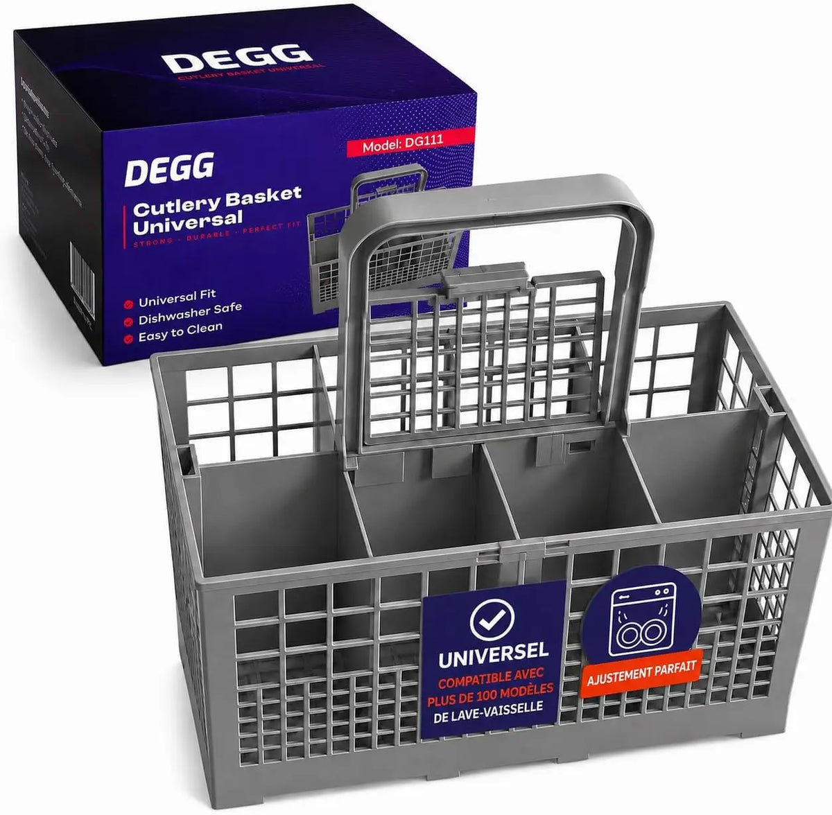 DEGG Panier à couverts Universel pour Lave-Vaisselle – gris/bleu/noir