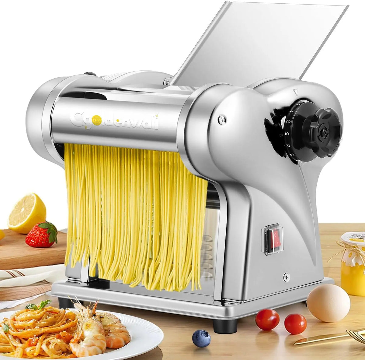 CGOLDENWALL Machine à Pâtes Électrique – 140 W, gris/beige