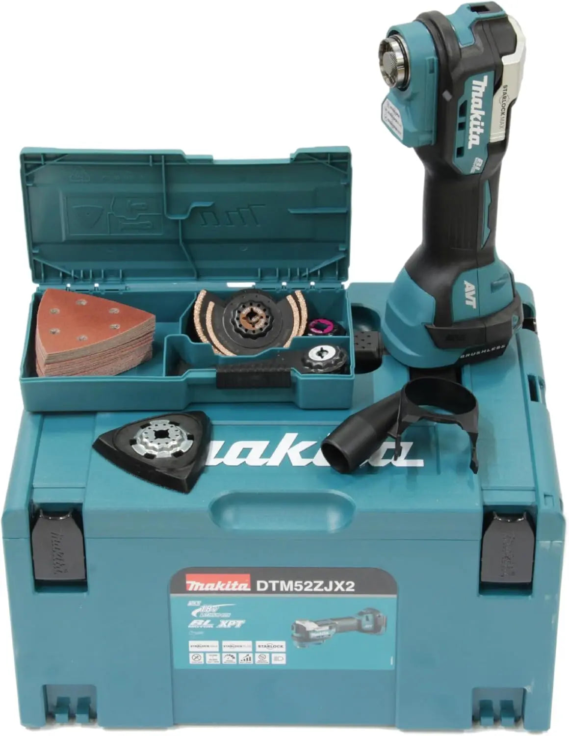 Makita Outil multifonctions 18V LXT Solo avec kit d'accessoires en MAKPAC - MAKITA DTM52ZJX2 – bleu/gris