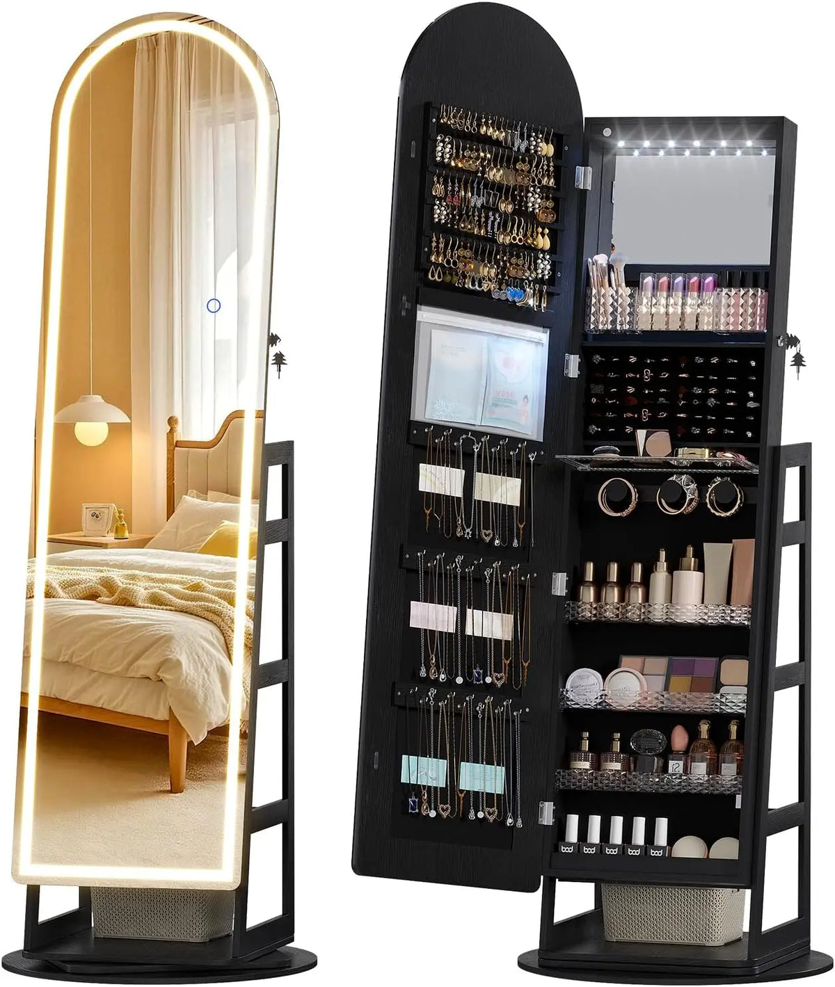LVSOMT Armoire à Bijoux avec Arqué Miroir – noir