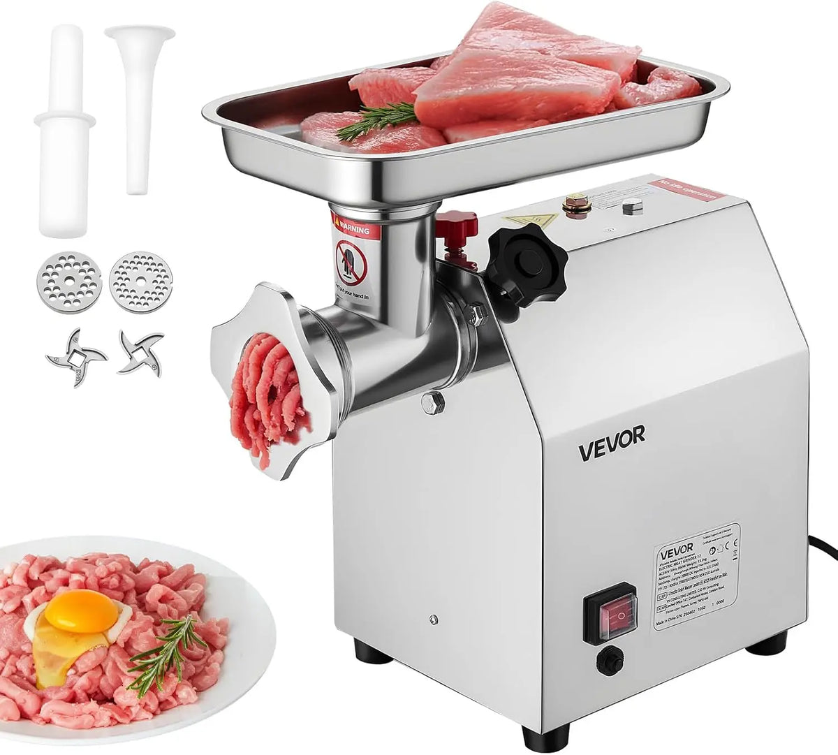 VEVOR Hachoir à viande électrique – 850 W, 375 x 240 x 420 mm, argenté