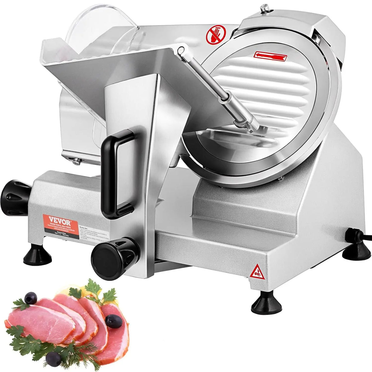 VEVOR Trancheuse Électrique Commerciale 200 W Trancheuse à Jambon Lame 203 mm 350-400 tr/min Trancheuse – 410 x 350 x 340 mm, argenté