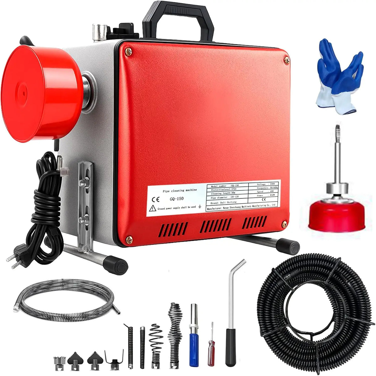 850W Machine de Nettoyage de Tuyaux – rouge/gris/orange