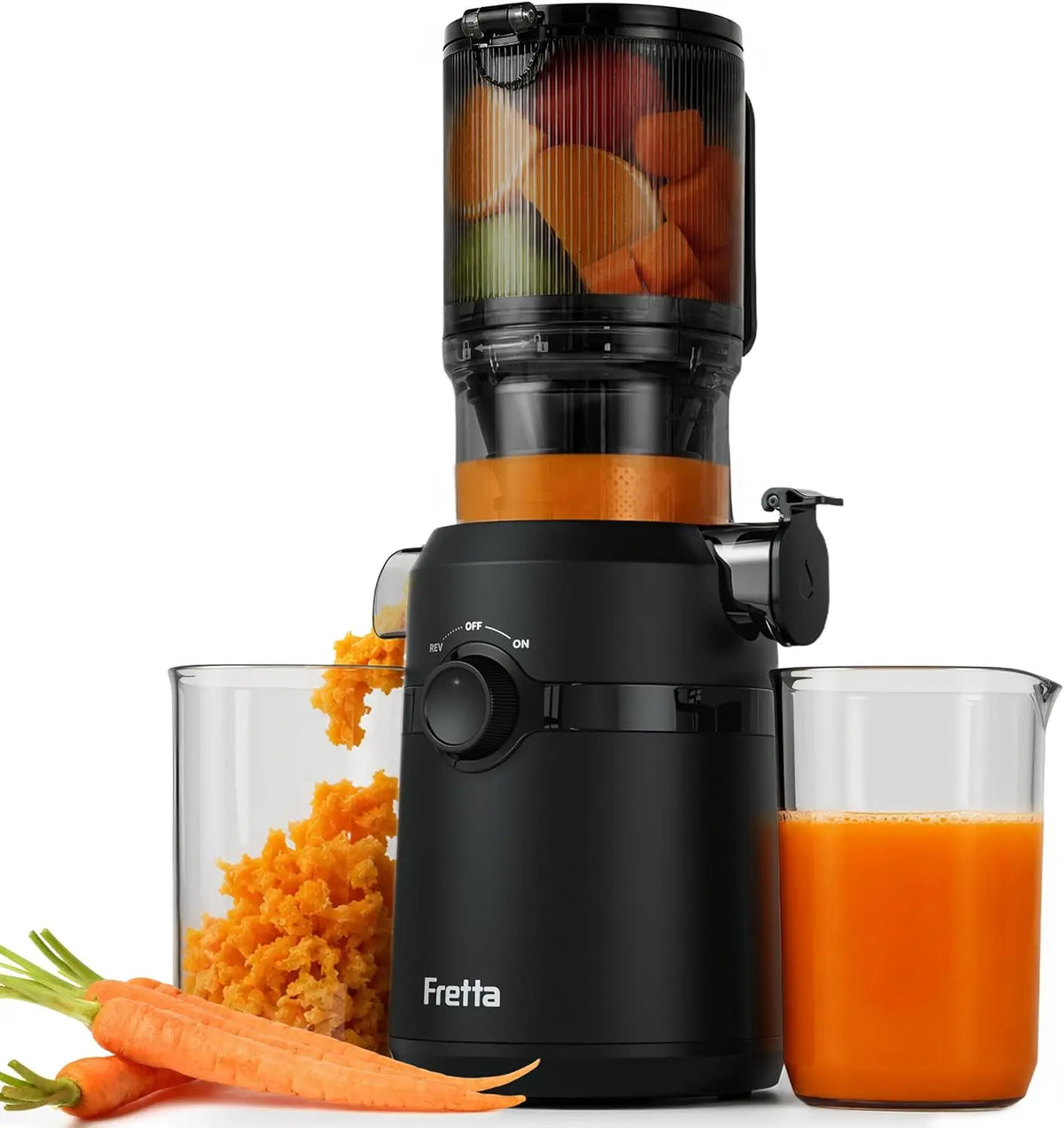 Extracteur de Jus Fretta Extracteur de Jus de Fruits et Légumes Entiers – 200 W, noir