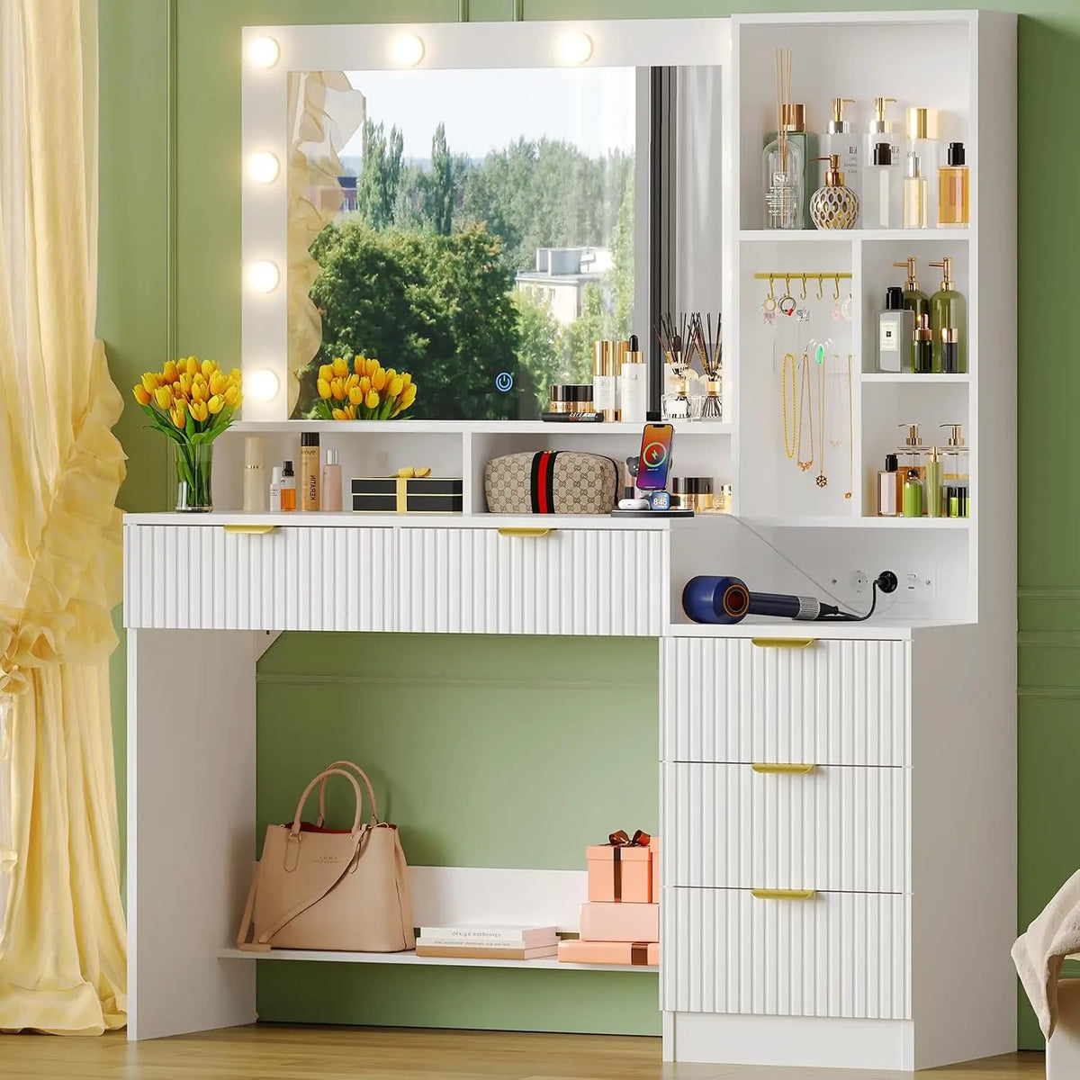 Devoko Coiffeuse avec Éclairage LED et Miroir – blanc