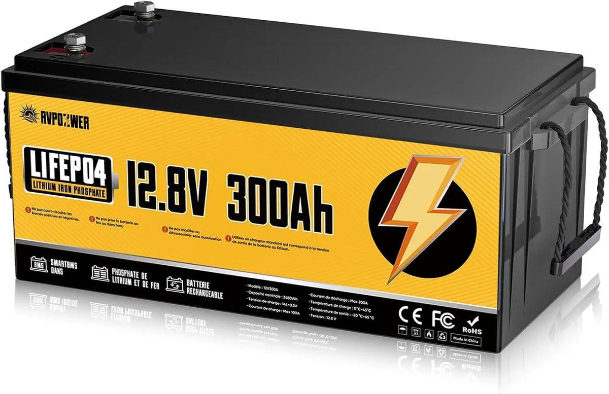 12V 300ah Batterie Lifepo4 – 3840 Wh, gris/noir/jaune