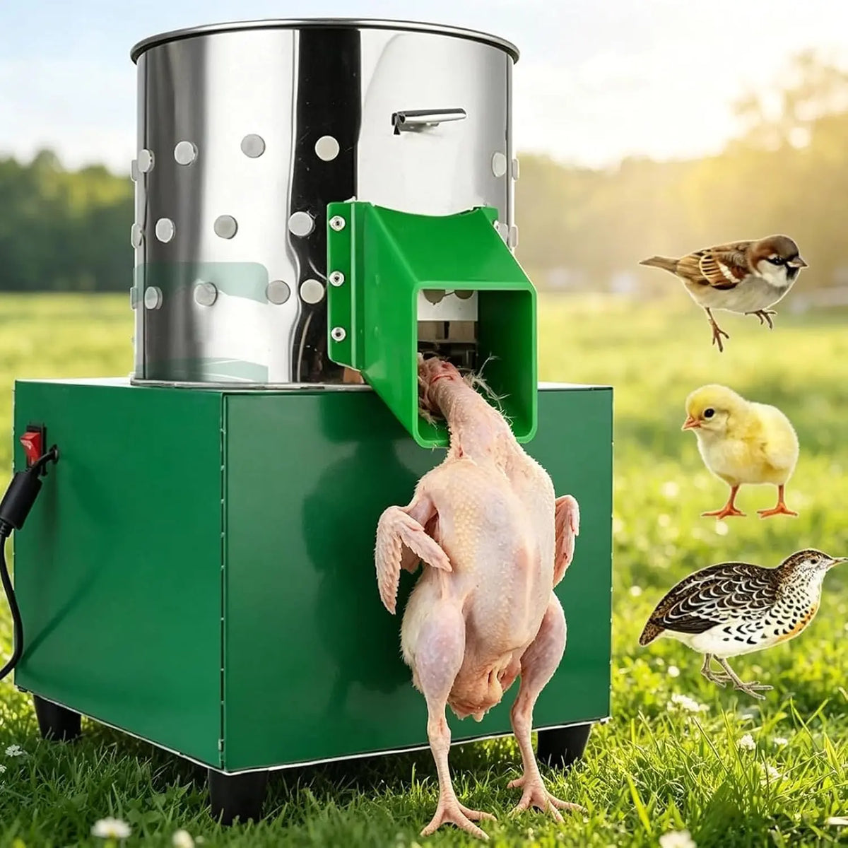 Machine à plumer volaille Automatique INOX Modèle 25 1500W Grande capacité Doigts Caoutchouc résistants – argenté