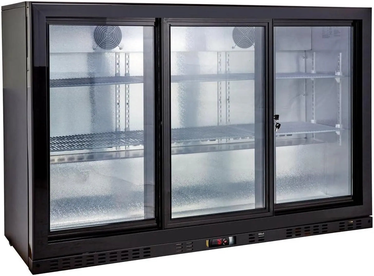 GastroHero Réfrigérateur d'arrière de bar noir - 320 l - portes vitrées coulissantes - froid ventilé