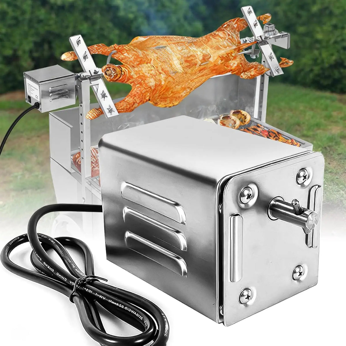 Tourne Broche Barbecue 15w 70kg Moteur Tourne Broche Sp-S40 2.7 RPM Moteur éLectrique pour Barbecue – gris/vert