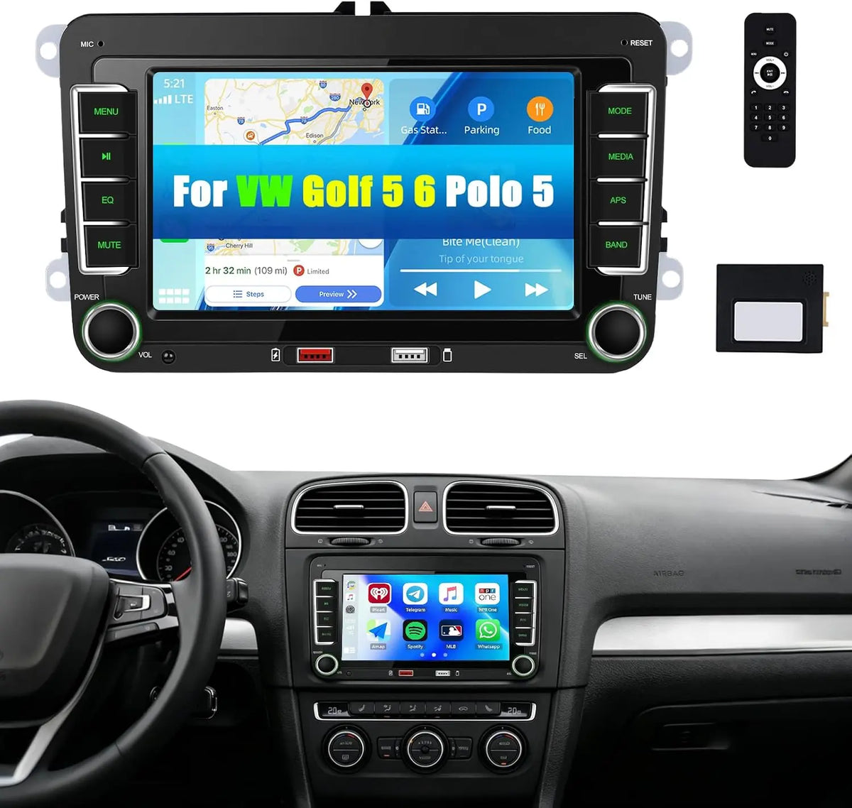 CAMECHO VW CarPlay Autoradio pour VW Golf 5 6 Polo 6R avec Android Auto – noir/gris