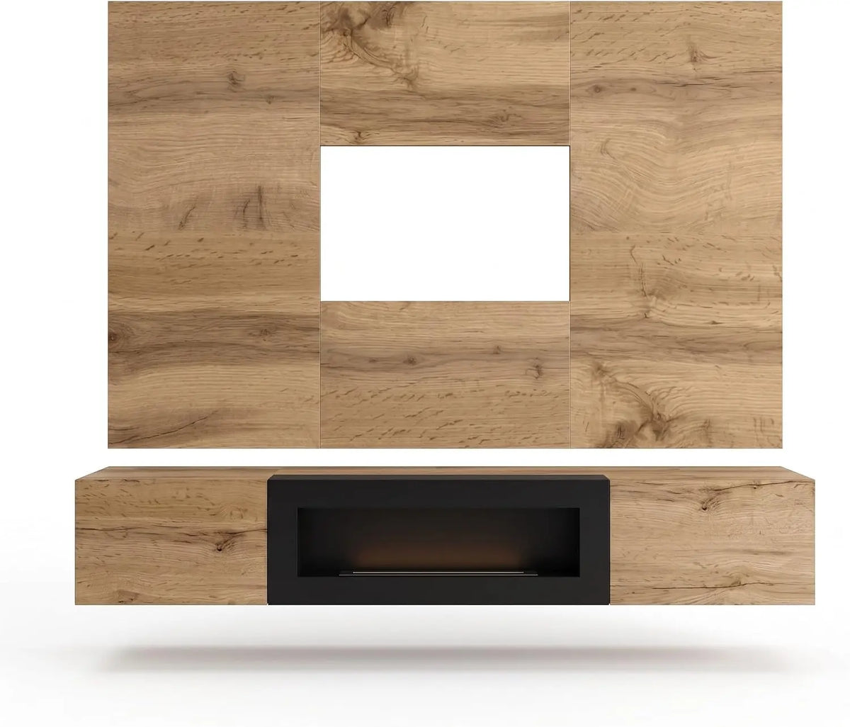 Deconation Ensemble Meuble téléviseur Mural Switch Prk avec Cheminée Bioéthanol - Bois MDF Chêne Wotan – gris/beige