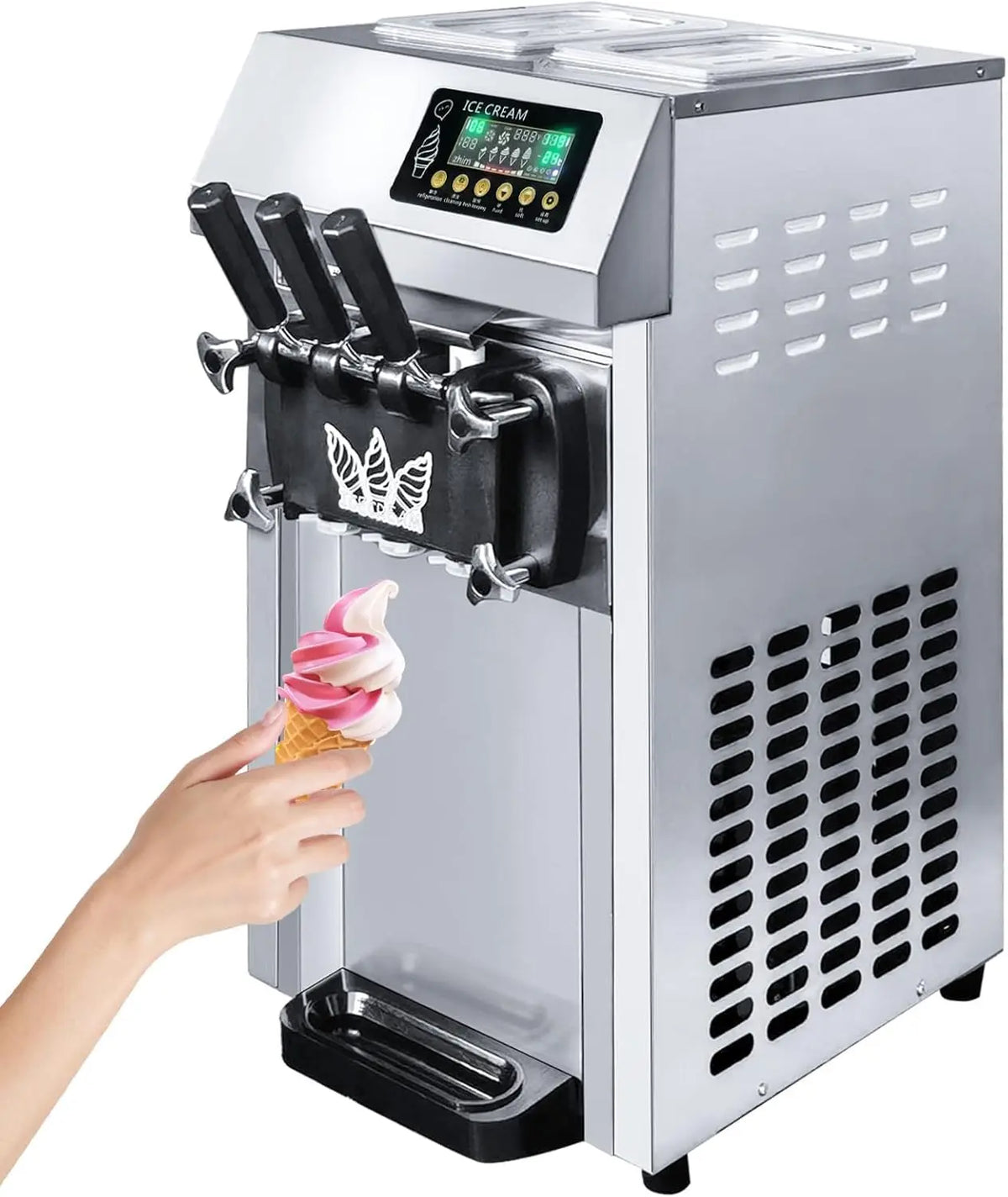 Machine à Crème Glacée Commerciale 18L/h 1250W 3 Saveurs – 76 x 41 x 54 cm, 50 Hz