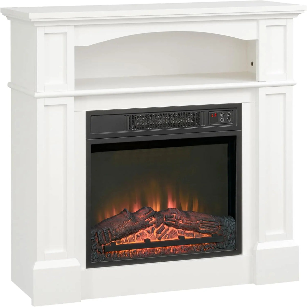 HOMCOM Cheminée Électrique Effet Flammes LED 80,5 x 32,3 x 80,5 cm Blanc – 1800 W, 50 Hz