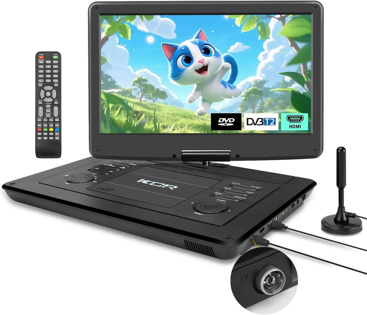 KCR Lecteur DVD portable 15,6 pouces pour enfants et voiture – DVB-T2, gris