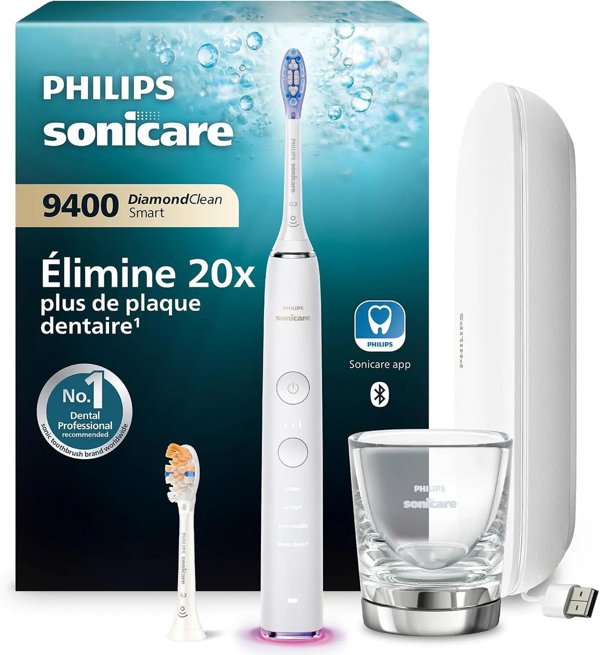 Philips Sonicare DiamondClean Smart 9400 - Brosse à dents électrique avec application – HX9917/88, blanc