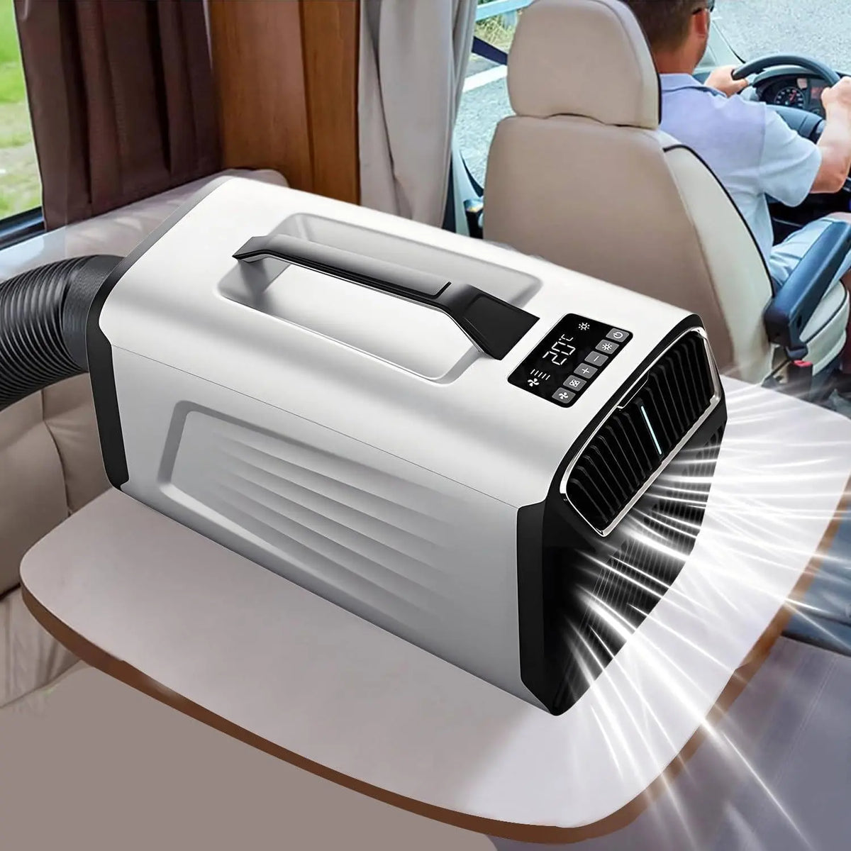 Climatiseur portable 2 en 1 pour Camping-Car – 400 W, argenté