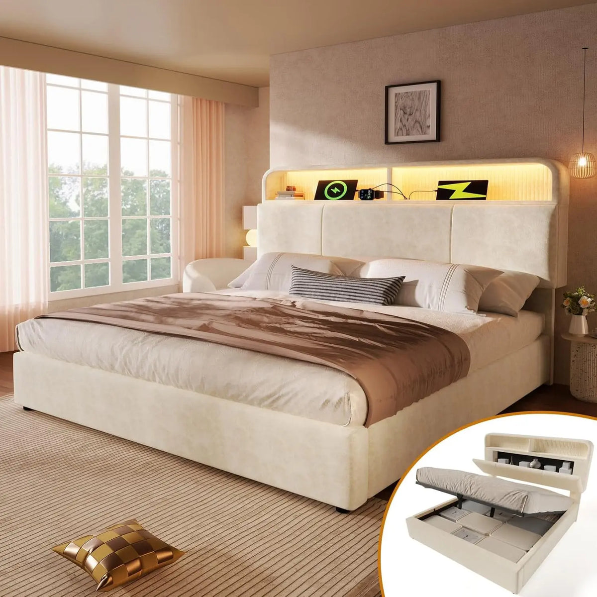 EURHCIO Lit Coffre 160x200cm – beige