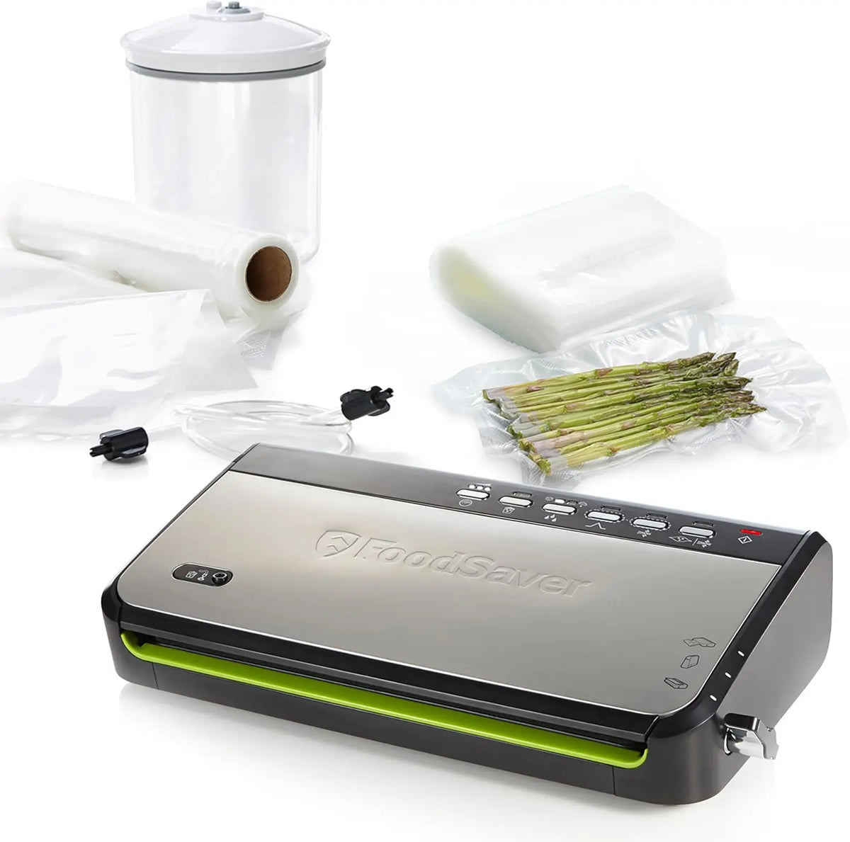 FoodSaver FFS005X Machine sous Vide avec Compartiment de Rangement pour Rouleau et Cutter – gris