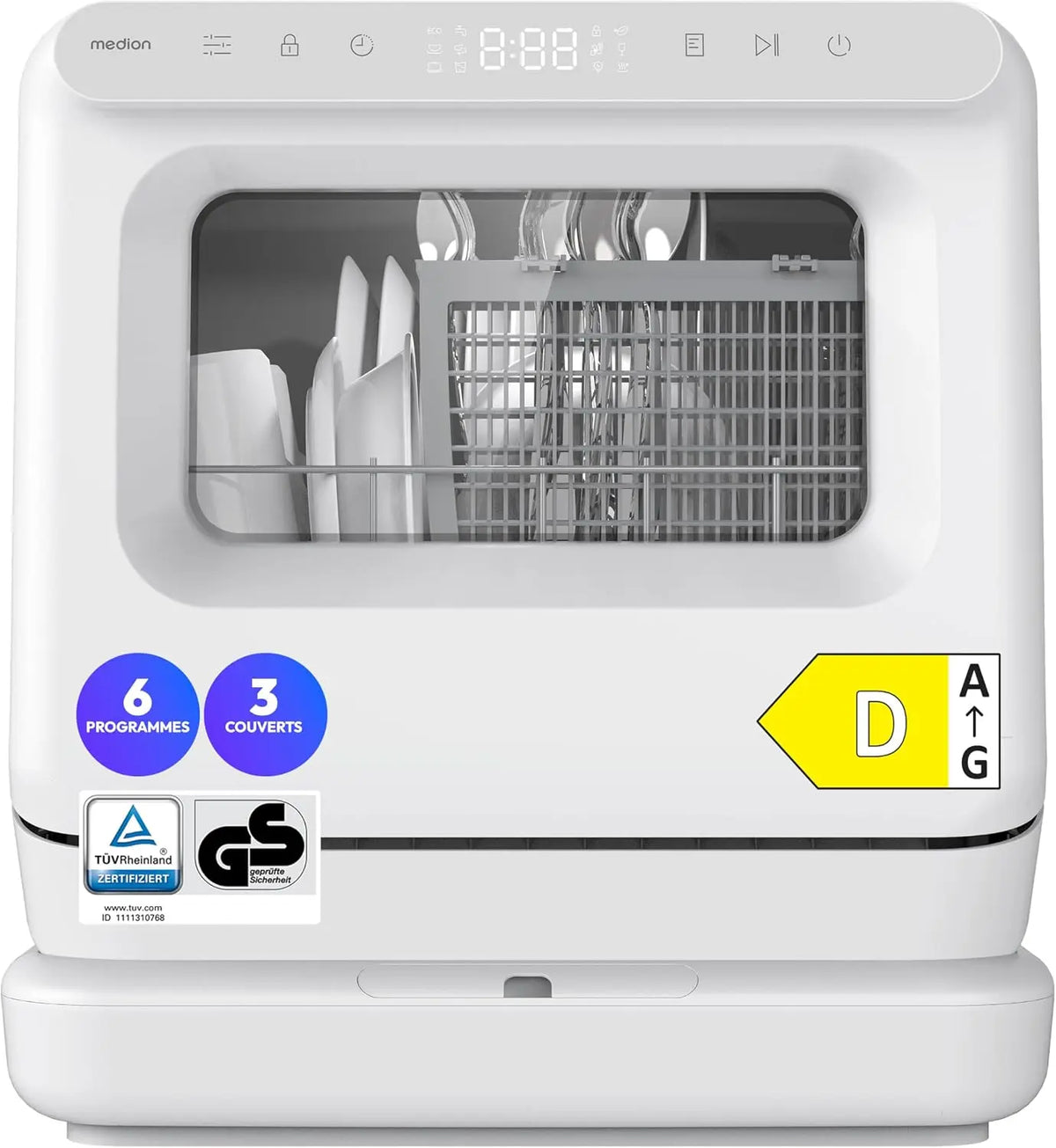 MEDION Mini Lave Vaisselle DWT30,3 Couverts lave-vaisselle – 5,7 L, 0,33 kWh, gris