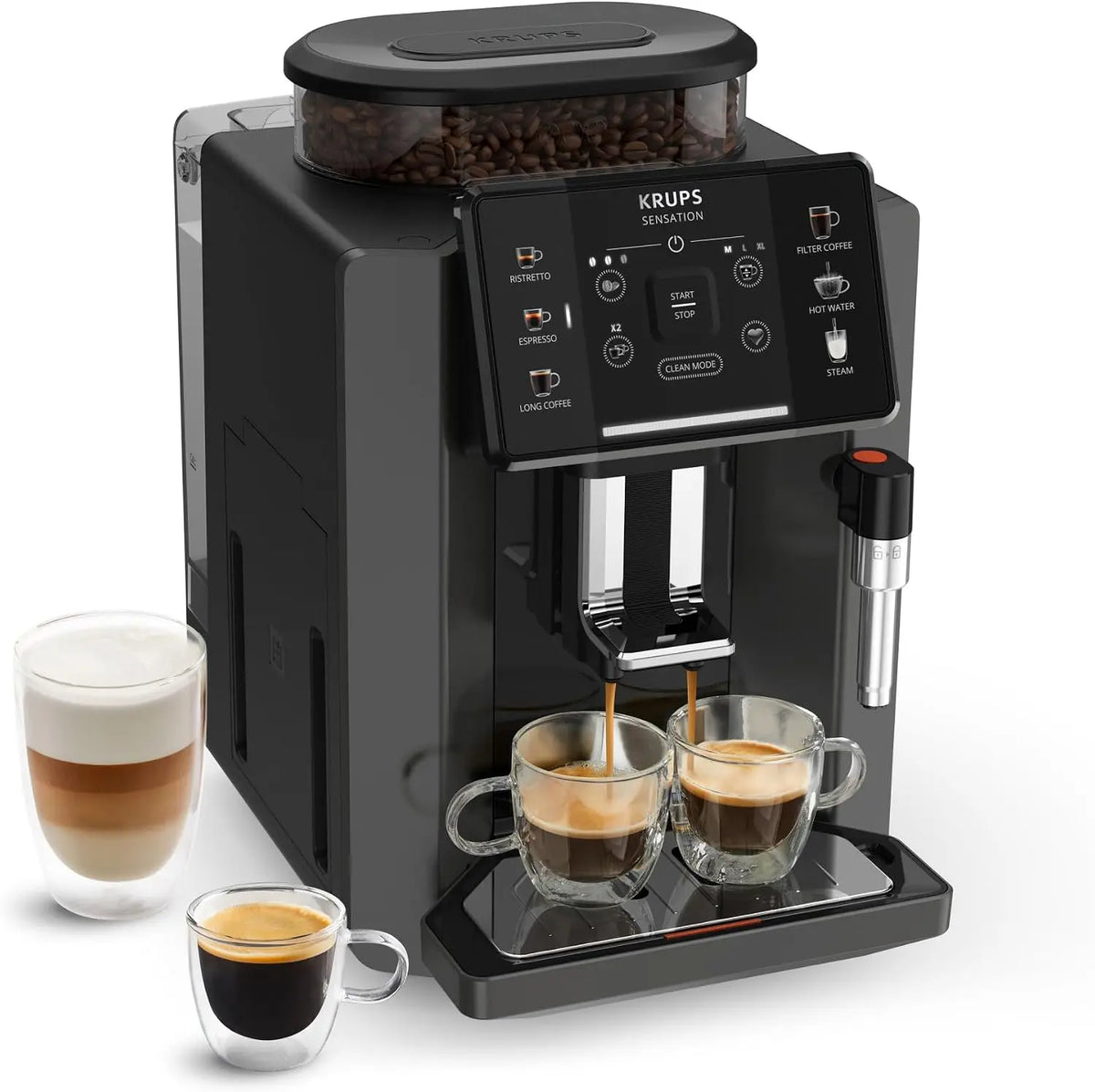 KRUPS - Sensation - Machine à café grain Automatique compacte - 15 bars – noir/gris