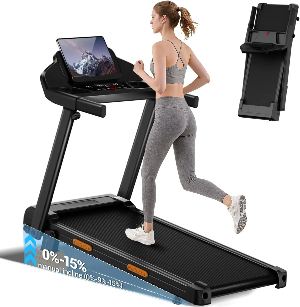 LONTEK Tapis de Course Pliable Inclinable 12KM/H – 0,5 kWh, noir/gris