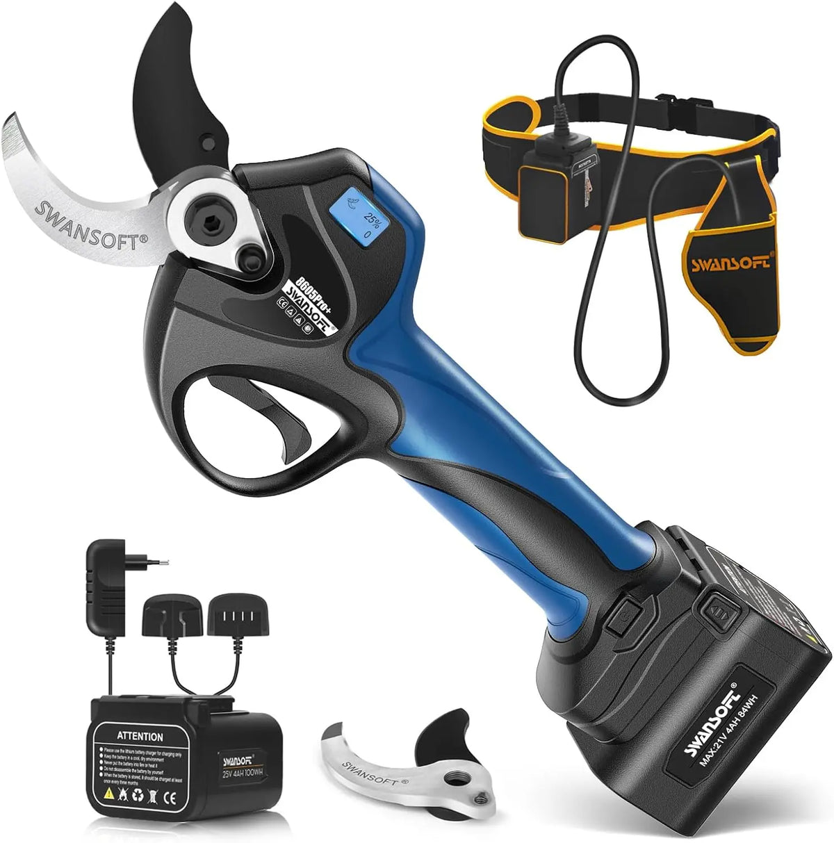 SWANSOFT 8605PRO Secateur Electrique Professionnel – 1050 W, gris/noir