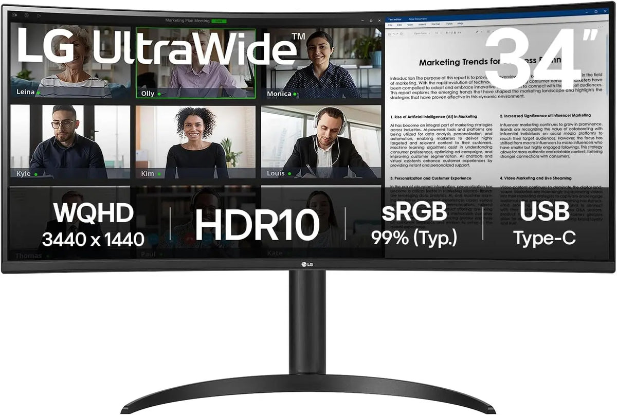 LG UltraWide Écran Bureautique VA 34' incurvé WQHD – 65 W, noir