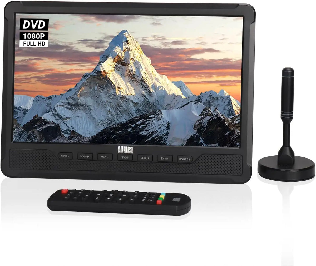 August DA383 téléviseur TNT portable Rechargeable 10' avec Lecteur DVD Intégré – 2 To / 192 Go, noir