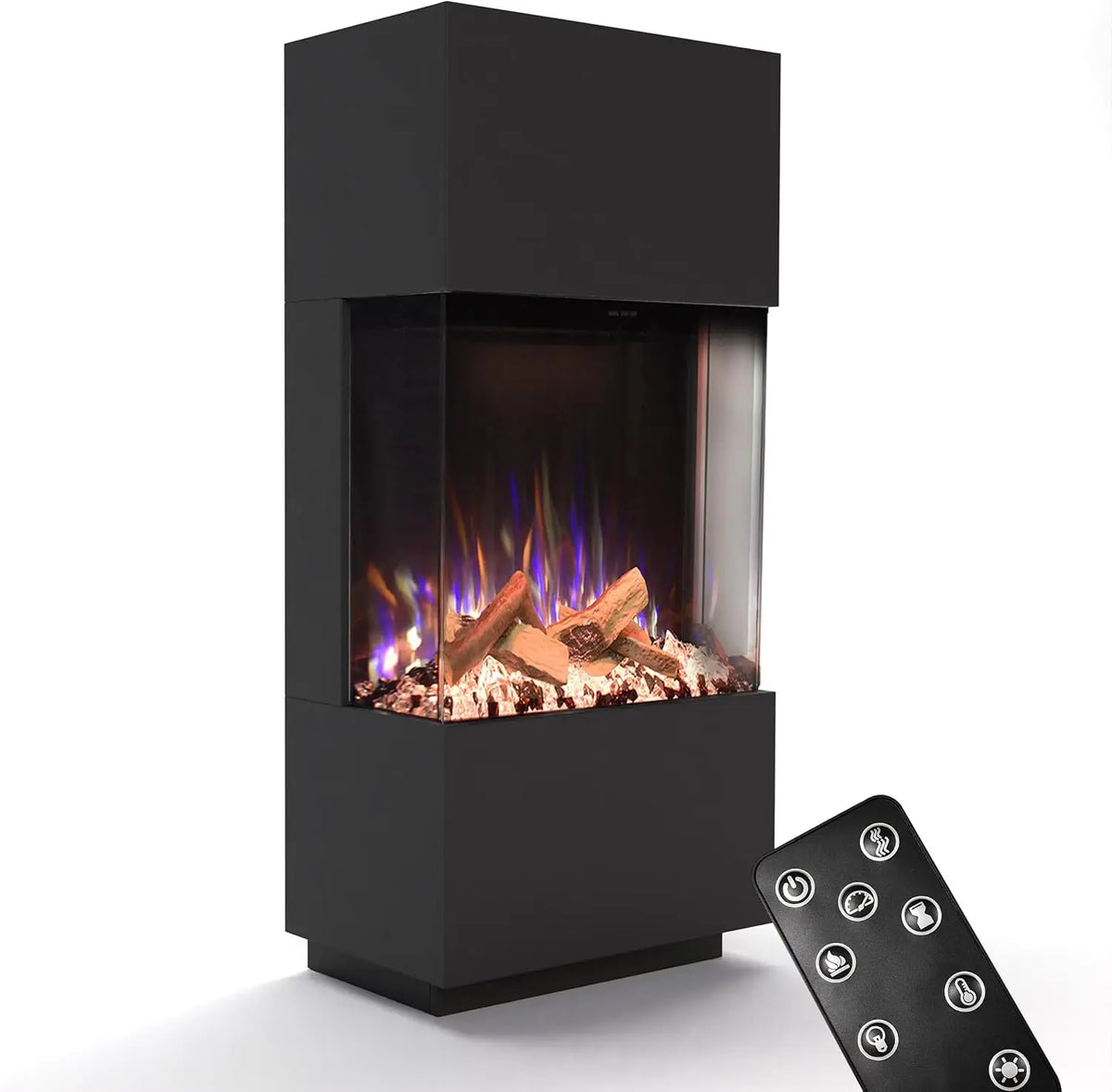 GLOW FIRE Cheminée PR11 avec feu LED E-Motion 3D réaliste - Cheminée électrique autoportante – 1500 W, 61,5 x136 x40 cm, noir