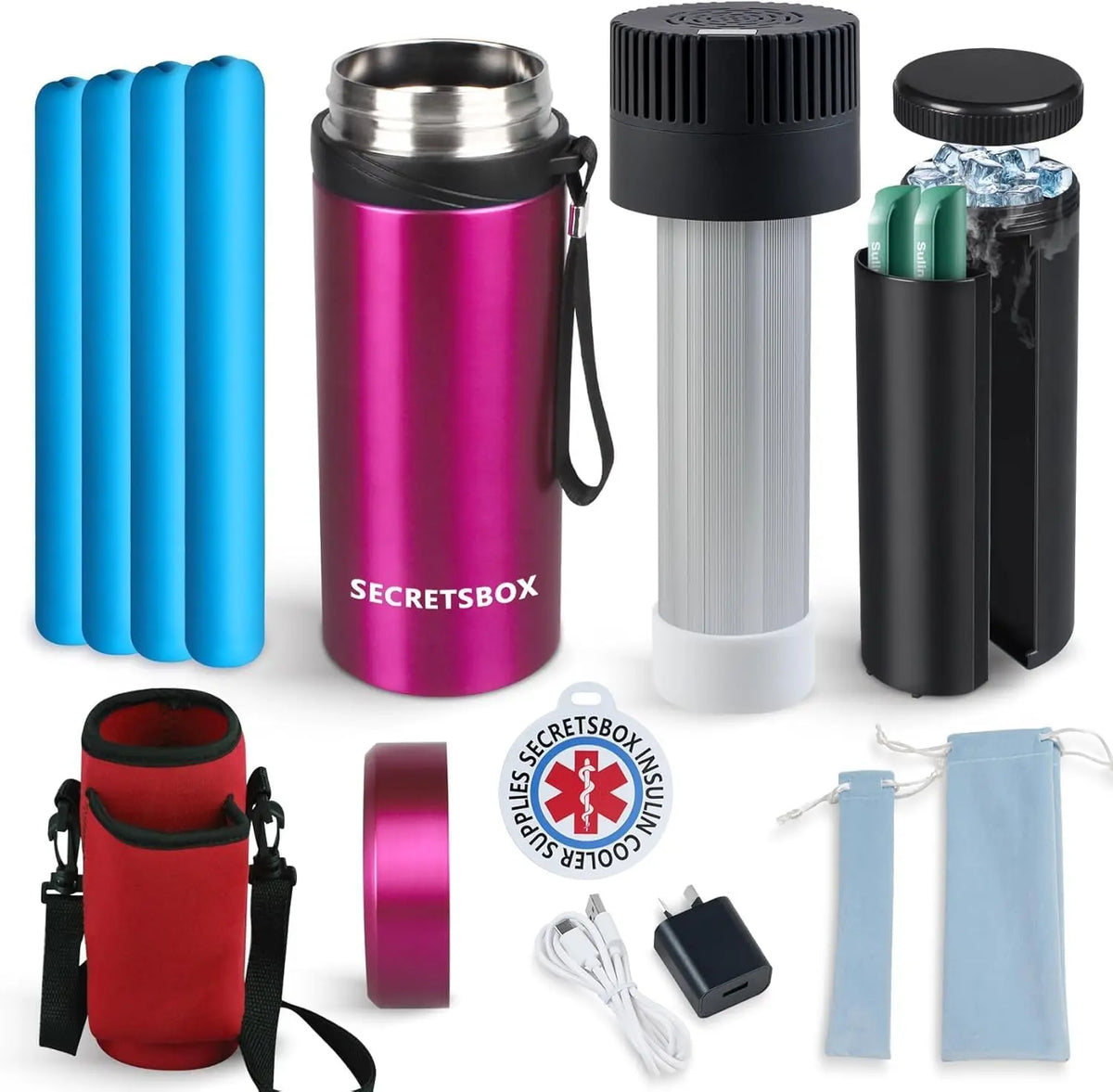 Mini réfrigérateur pour insuline 2-8℃ – 20000 mah, gris/bleu/rouge