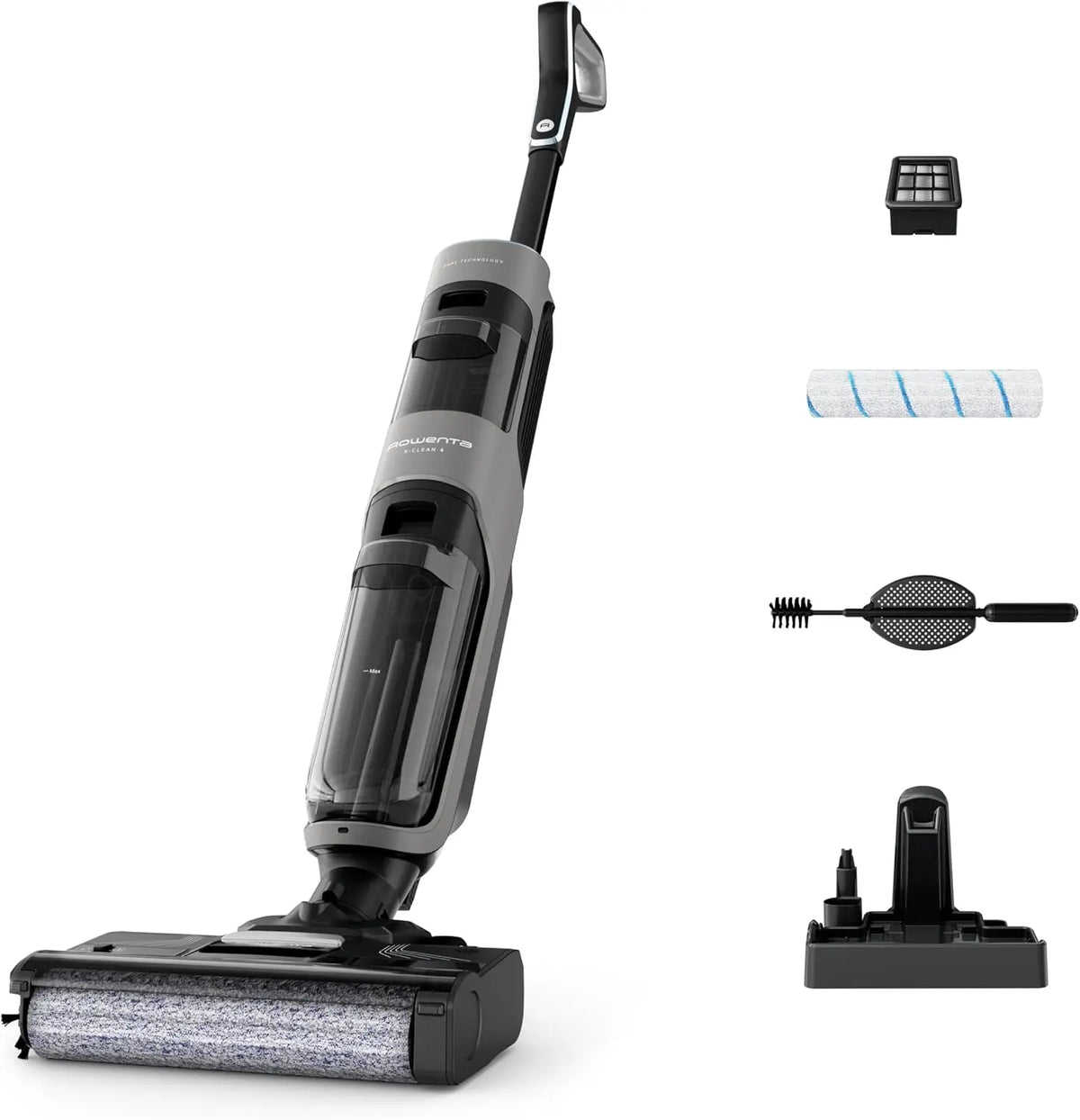 Rowenta – - X-Clean 4 Aspirateur Balai Laveur sans Fil - Gris