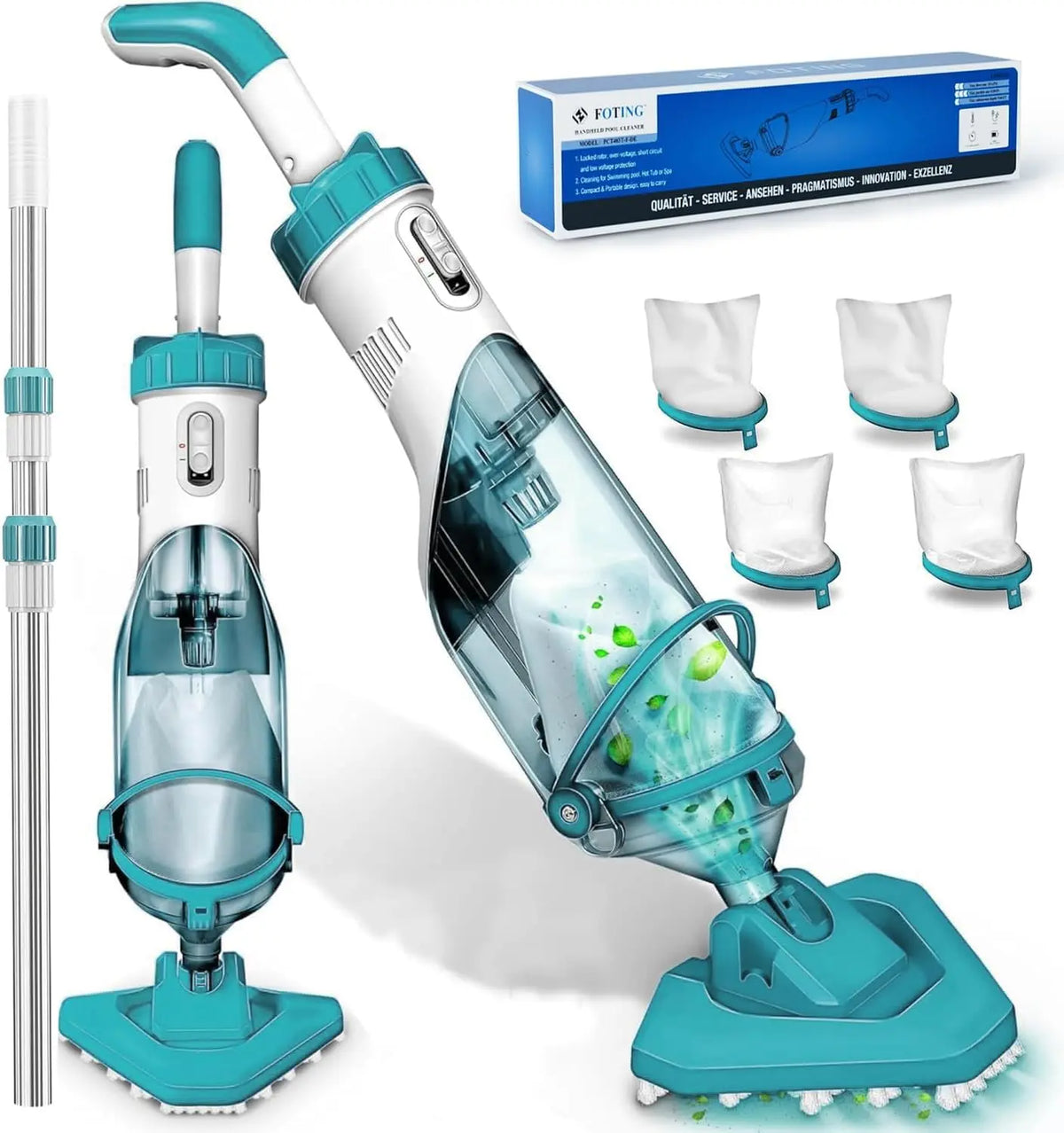 FOTING Aspirateur de Piscine 1.0 avec Batterie – 4200 l/h, 2000 mAh, bleu/gris