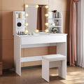 SIRHONA Coiffeuse avec Miroir LED et Tabouret – 108 x40 x140 cm, gris/orange/beige