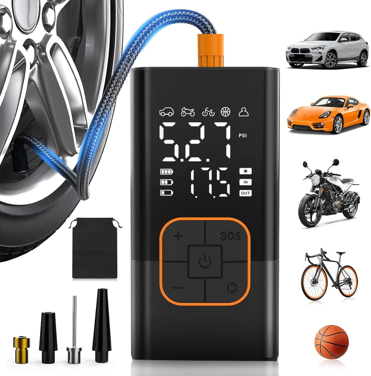 Pompe à Air Électrique sans Fil – 20 L/min, 4000 mAh, noir/gris