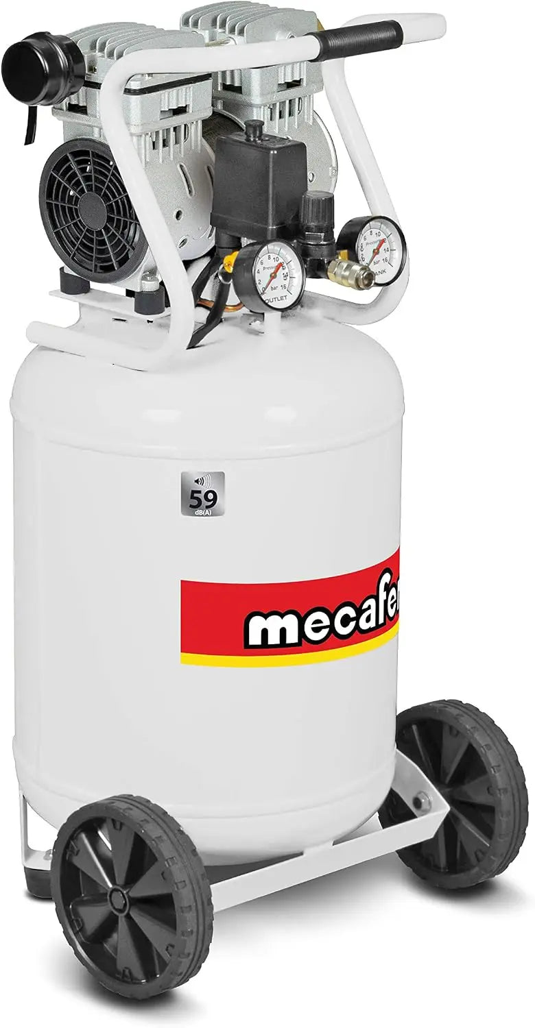 Mecafer 425553 Compresseur Silencieux 50L 1 Hp Sans Huile – 1750 W, 150 L/min / 60 L/min, 50 Hz, blanc