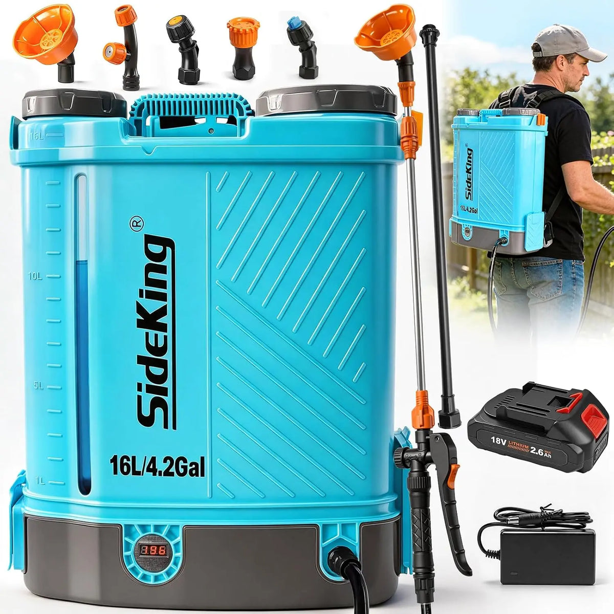 SideKing Pulvérisateur à Dos 16L batterie – bleu/gris