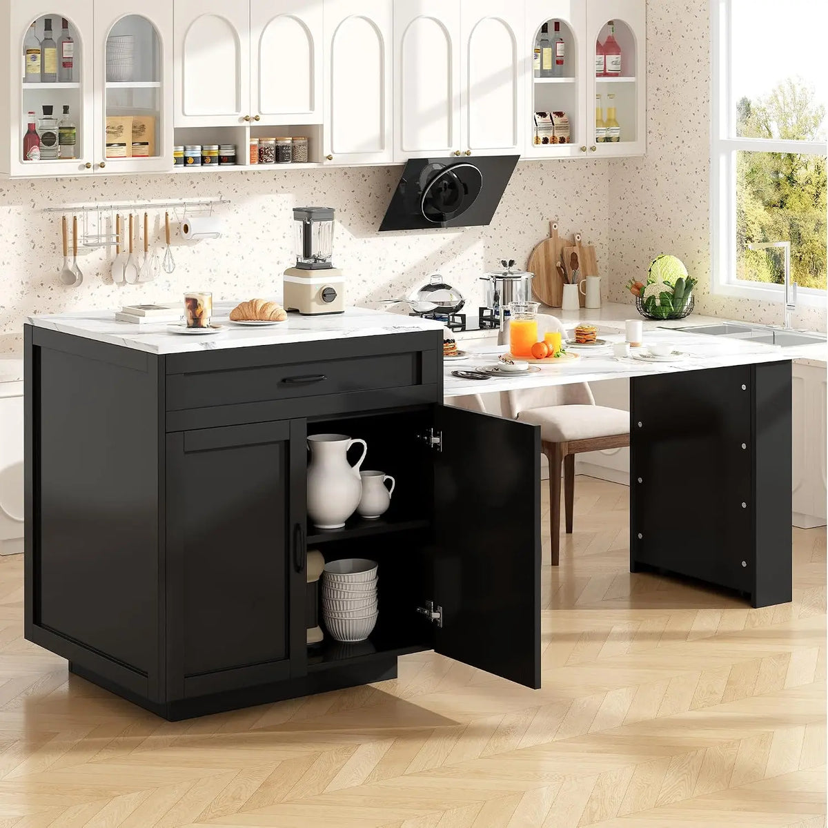 DHHU Îlot Central Cuisine avec Plan de Travail Extensible 133-202 cm – noir