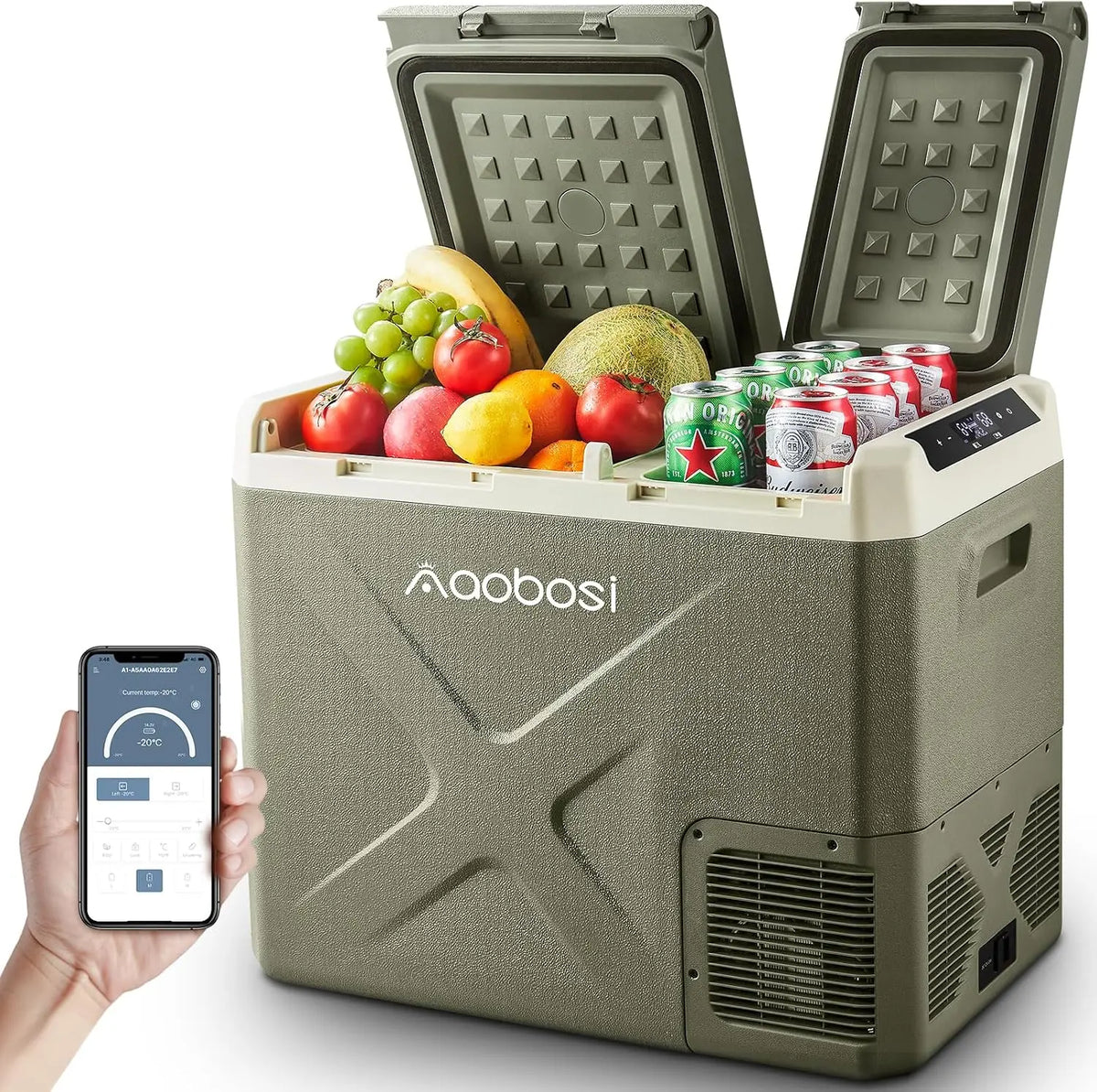 AAOBOSI 40L Glacière à Compresseur 12v 220v -20°C à 20°C Double Zone – gris