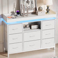 Commode Chambre Éclairage LED et Multifonctionnelle Prise – 108 × 30 × 82 cm, blanc
