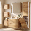 Lomadox Ensemble complet de meubles de salle de bain en chêne – beige/gris/orange