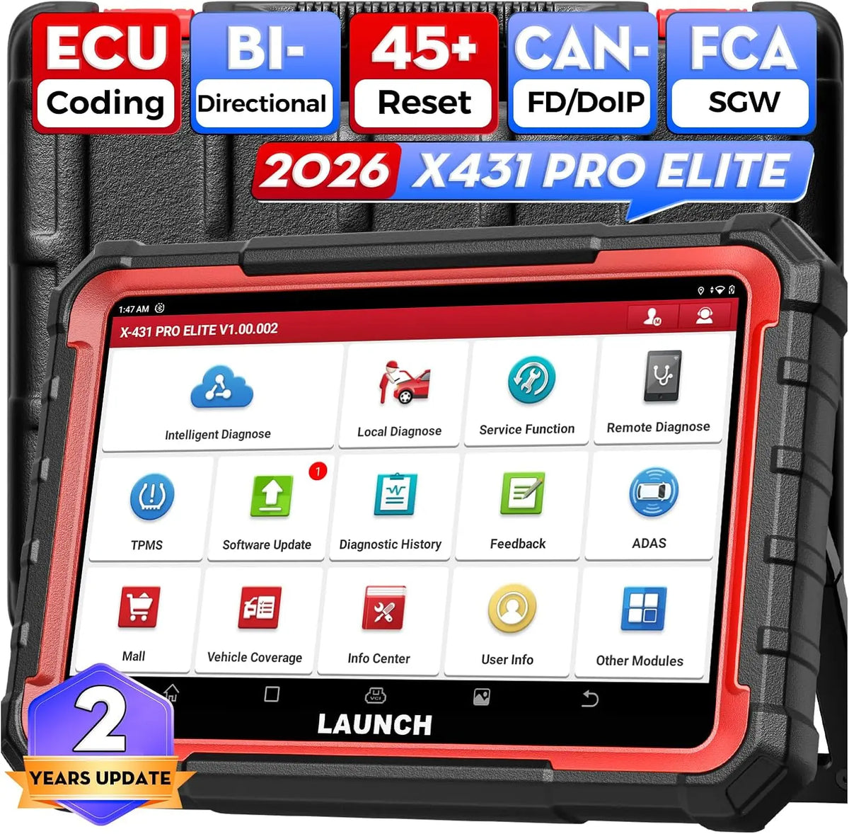 Launch X431 Pro Elite OBD2 Valise Diagnostic Auto Multimarque – gris/noir/bleu