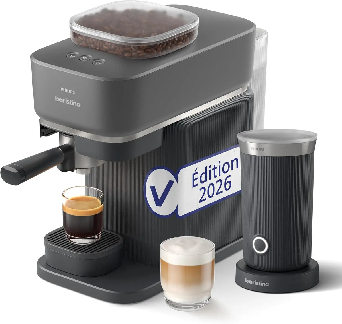 PHILIPS Baristina Machine à expresso avec mousseur à lait – BAR308/60, noir