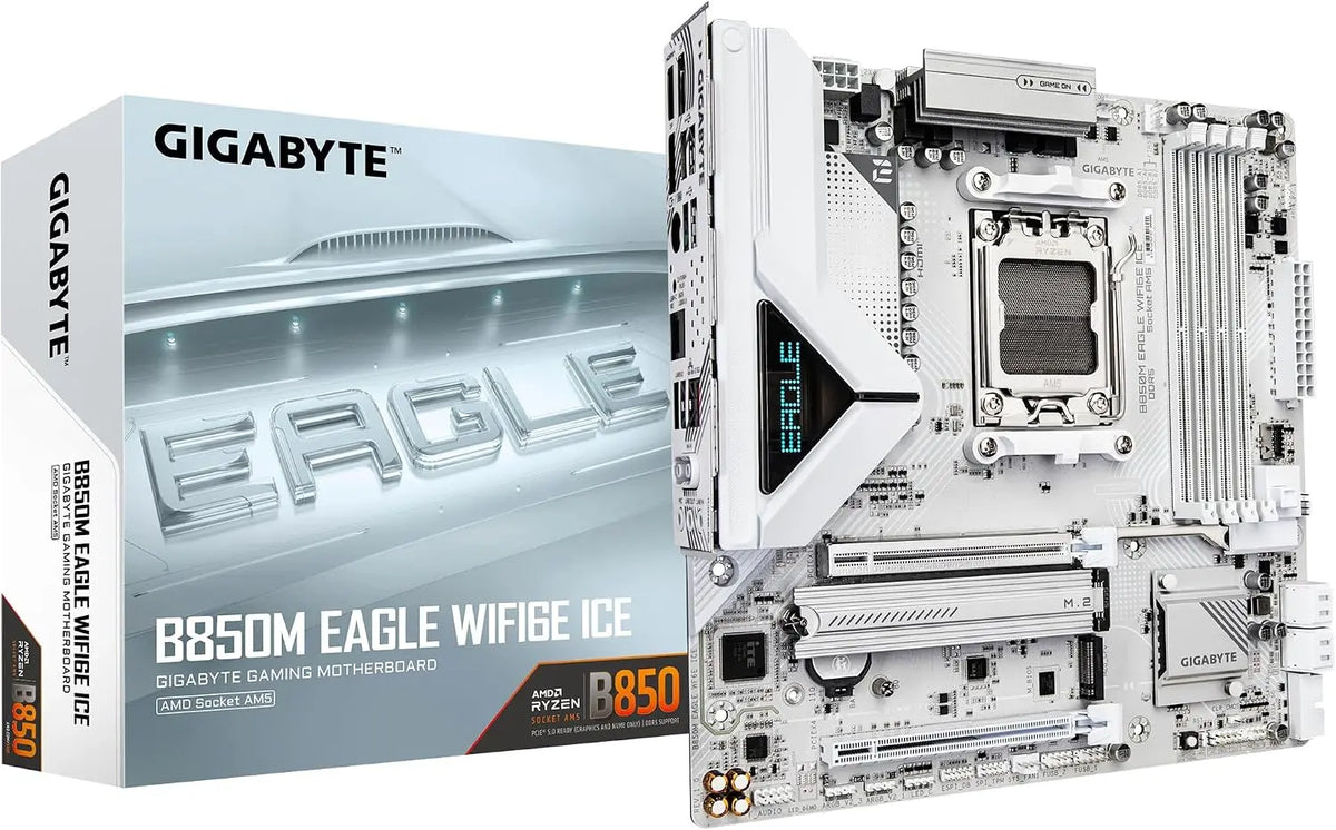 GIGABYTE B850M Eagle WIFI6E Ice Carte Mère équipement réseau – 8200 MHz, gris/blanc