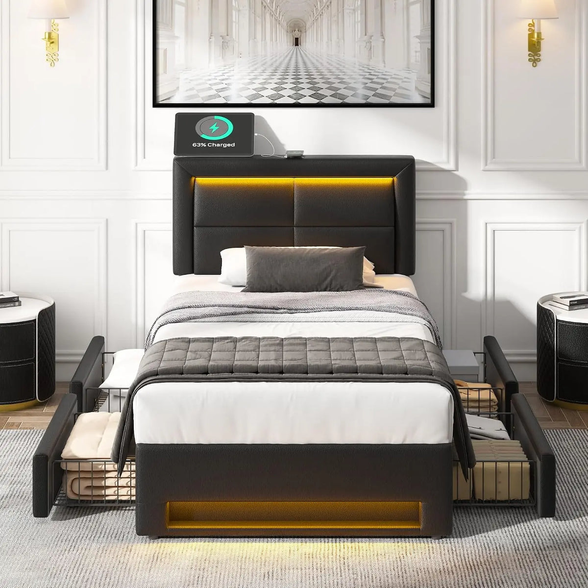 Lit 90 x 200 cm – gris/noir