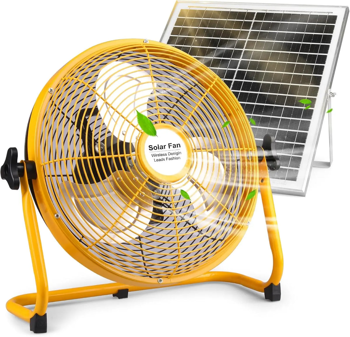 Ventilateur solaire avec panneau solaire et chargeur – 20 W / 25 W, jaune
